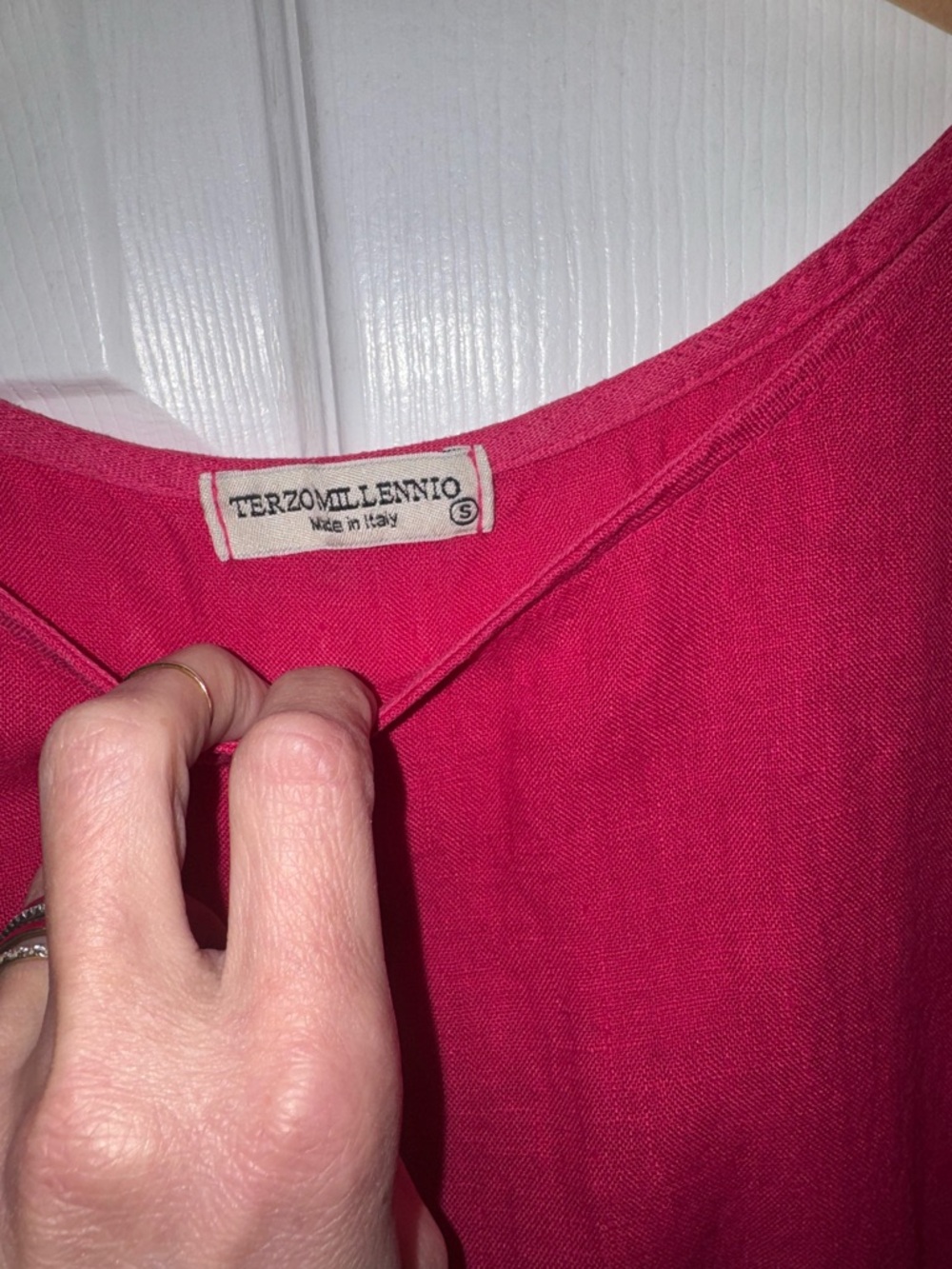 Italian Linen Top Pink Lace Hem Boho Tunic Made in Italy Small - Picture 2 of 7